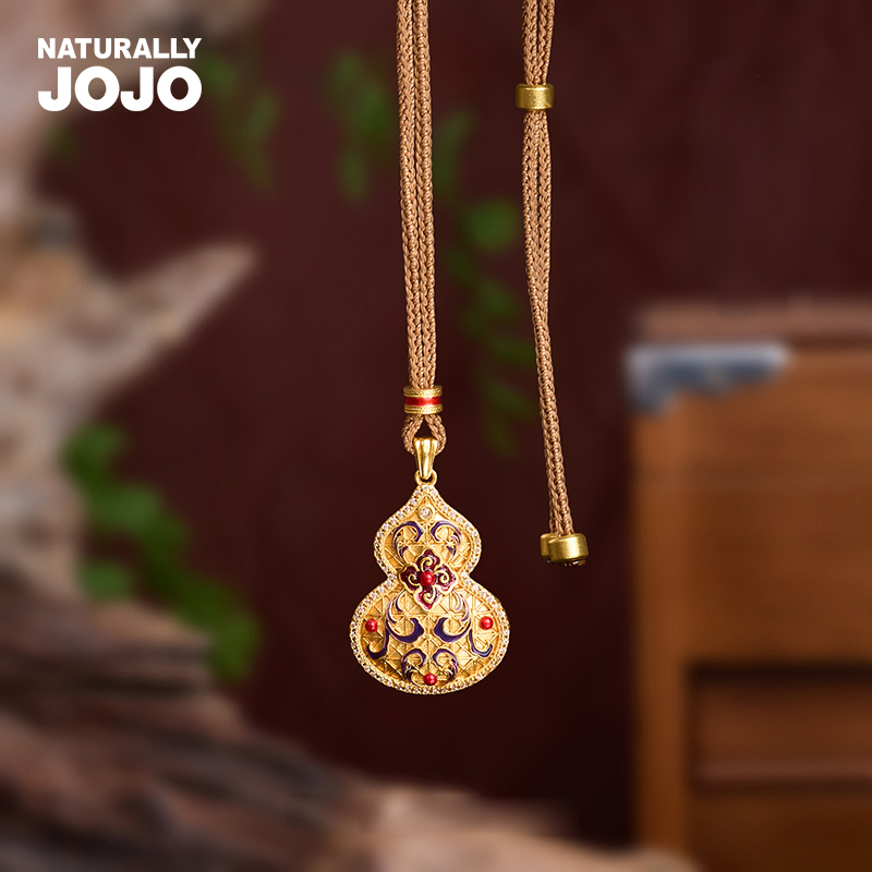 铜吊坠 镀k金 古法掐丝珐琅葫芦项链女国风轻奢小众设计毛衣链