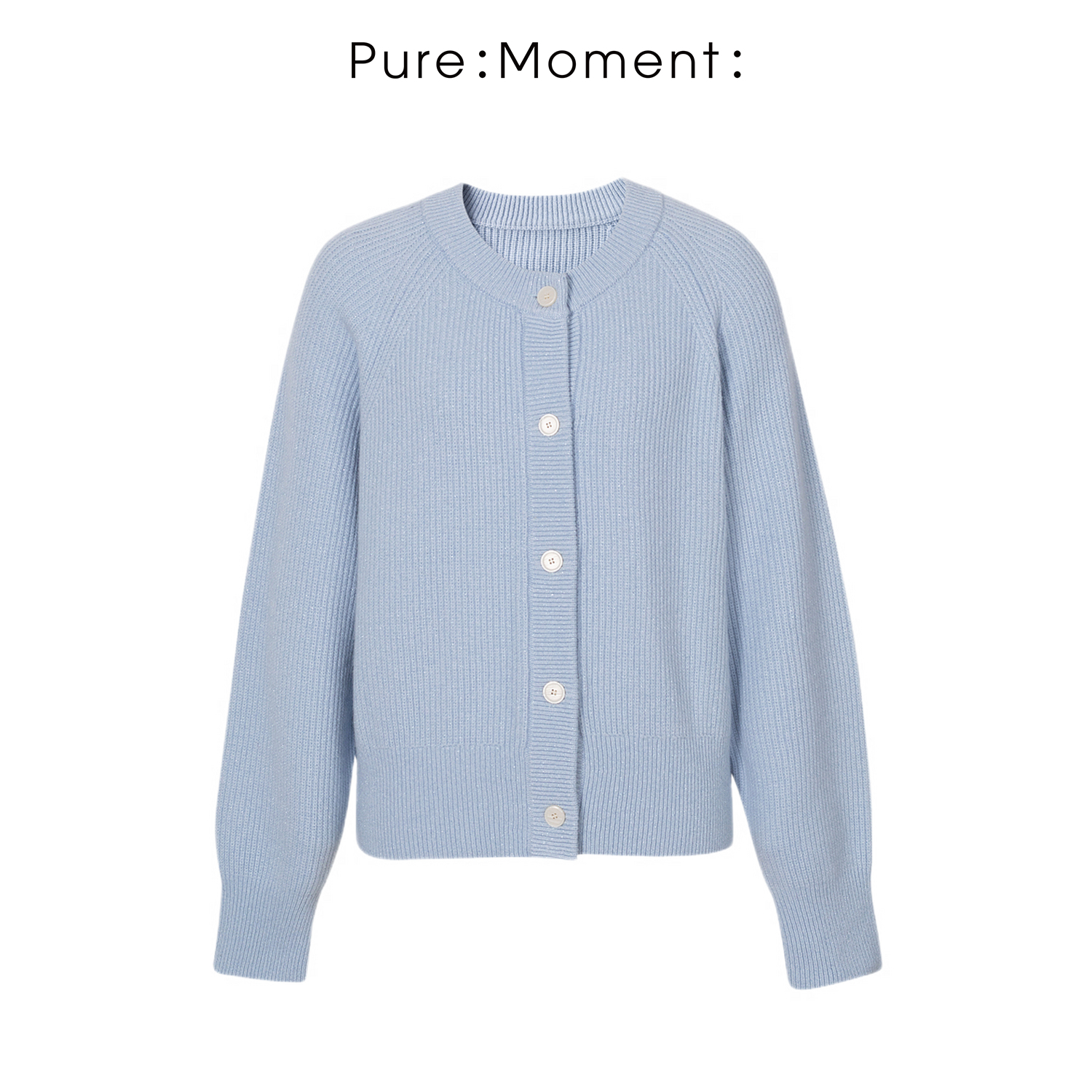 小麦檬Pure:Moment:秋冬温柔时髦浅蓝慵懒风毛针织开衫4EB233211Q
