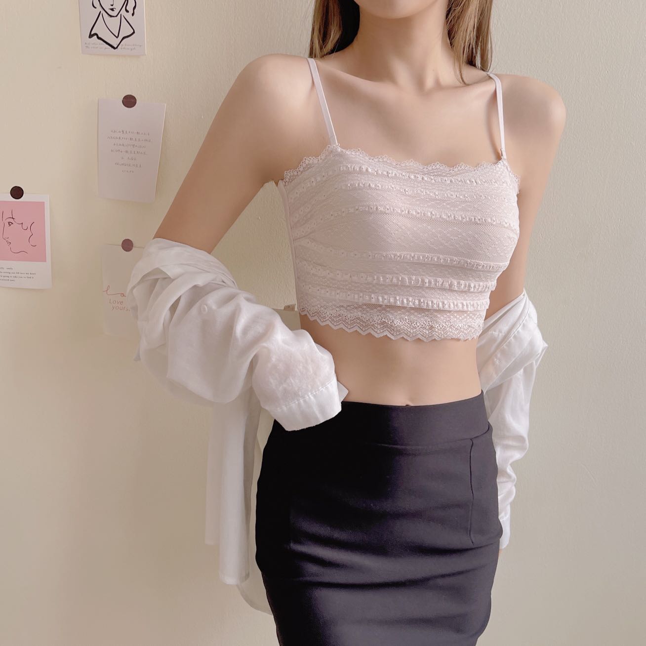 纯色均码背心吊带百搭舒适无钢圈蕾丝抹胸内衣 018#
