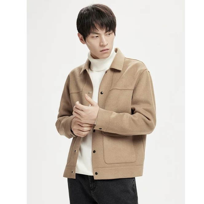 【G】冬季新款纯色毛呢舒适男士短款翻领大衣外套25年 XG8
