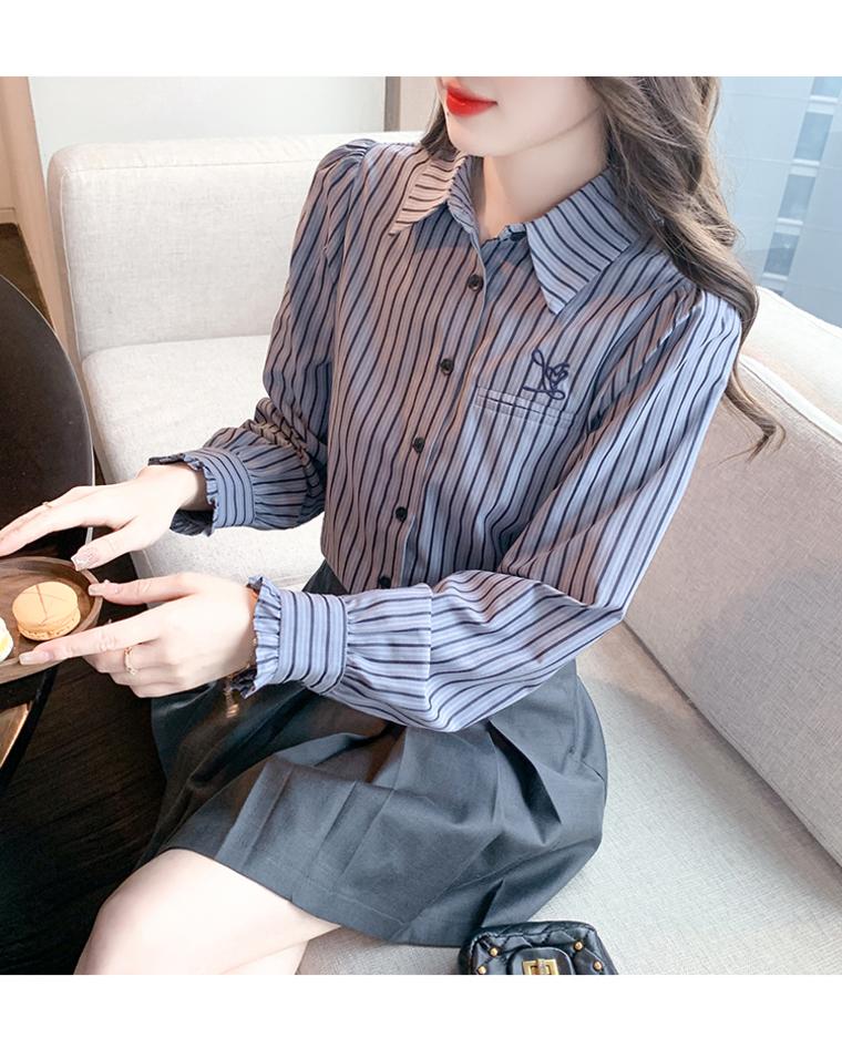 条纹衬衫女秋装2025超好看新款轻奢高级感减龄洋气春秋季打底衬衣