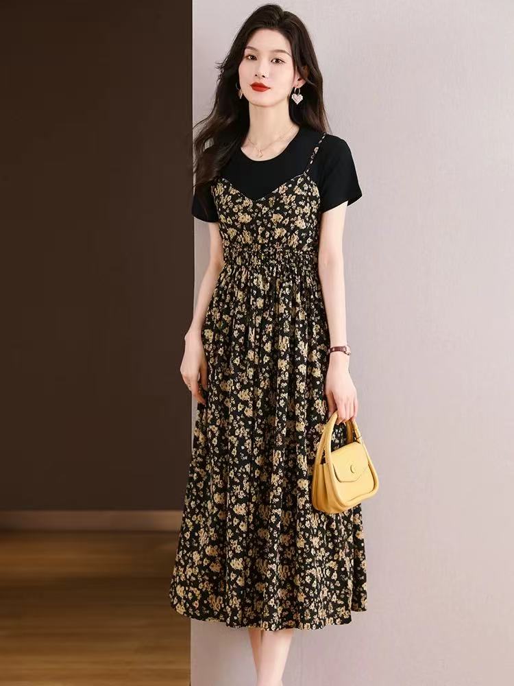 【A1199】女士夏季新款时尚高端洋气气质显瘦减龄修身连衣裙