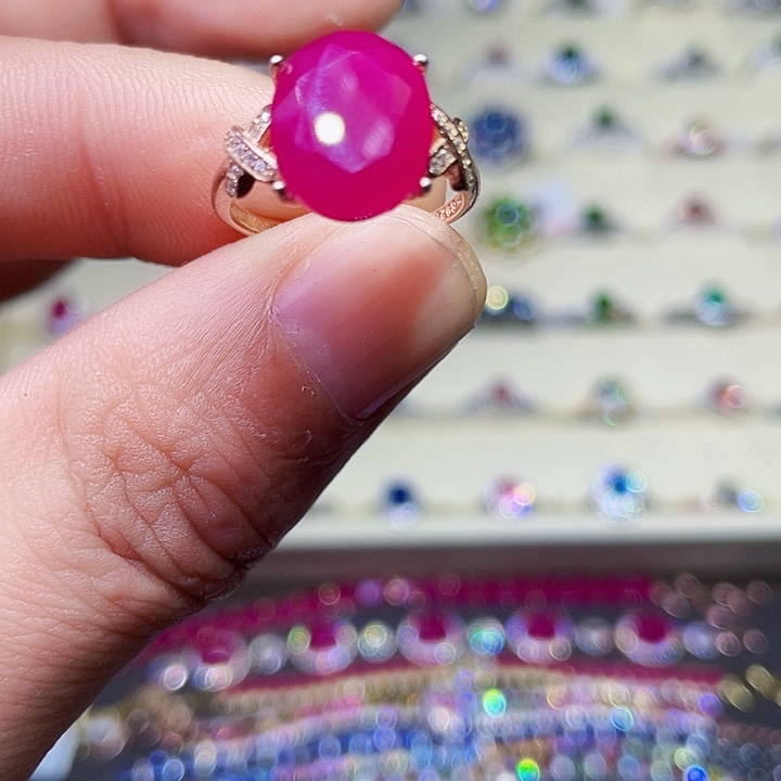 红宝石戒指银S925镶嵌