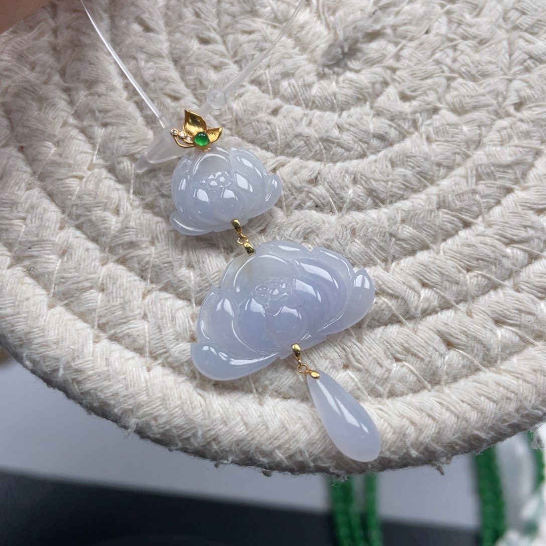 翡翠18K金镶嵌颈饰天然A货缅甸翡翠