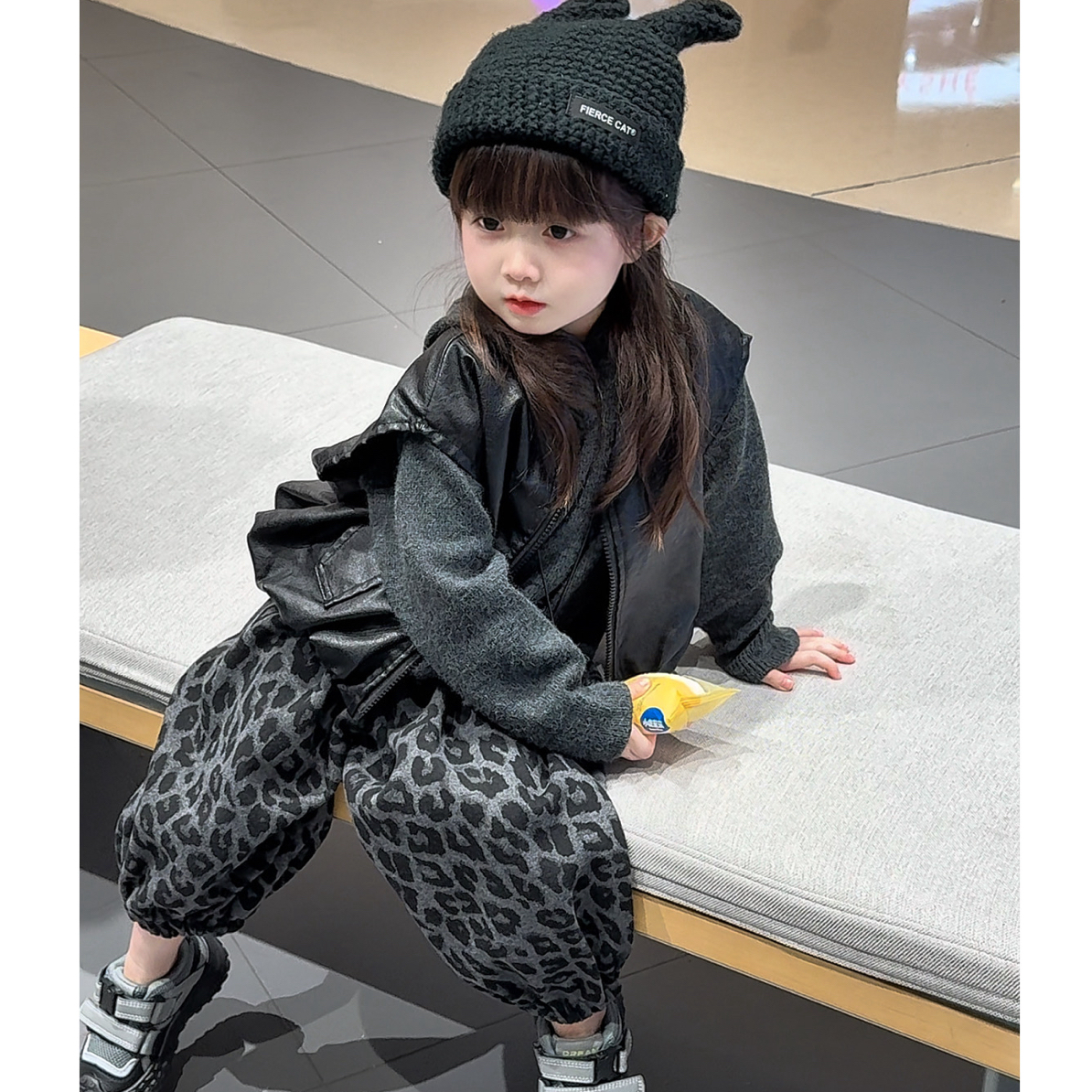 女童秋季套装2025新款女宝洋气马甲针织毛衫豹纹裤三件套儿童秋装