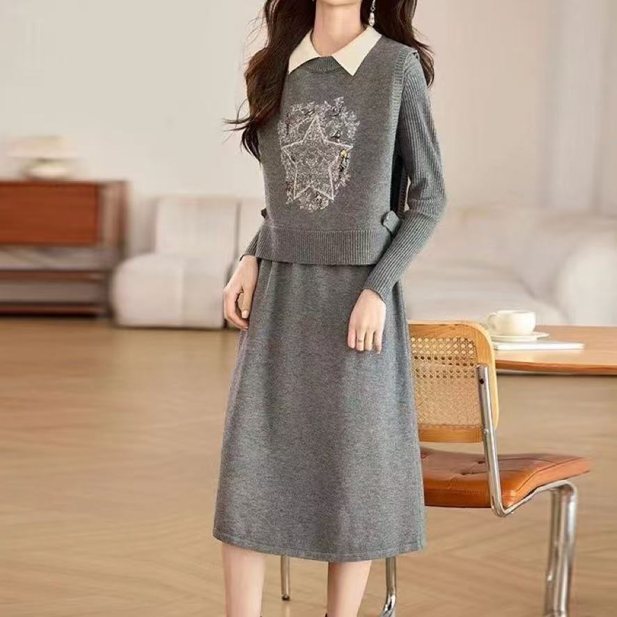 2025新款高级感洋气时尚套装马甲洋气修身显瘦打底裙两件气质