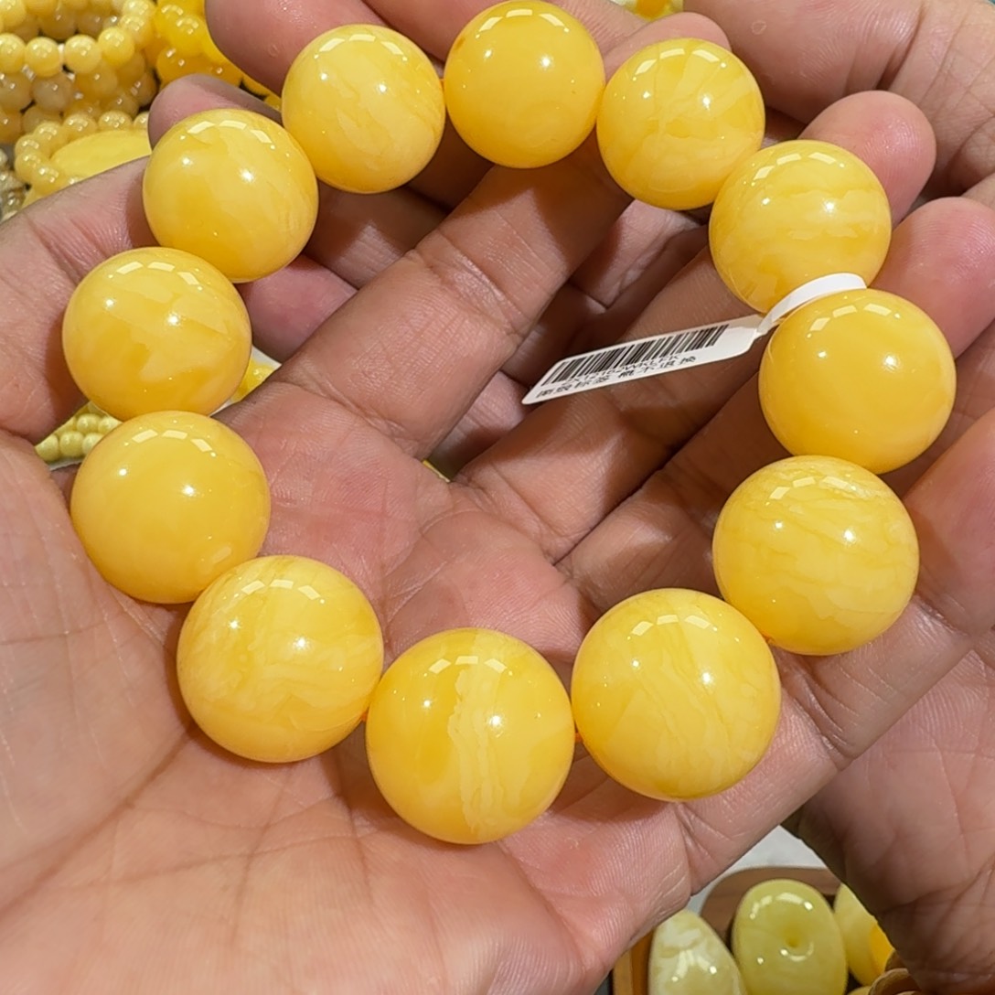 琥珀手链未镶嵌20m焦皮同料浓蜡圆珠串56.7克