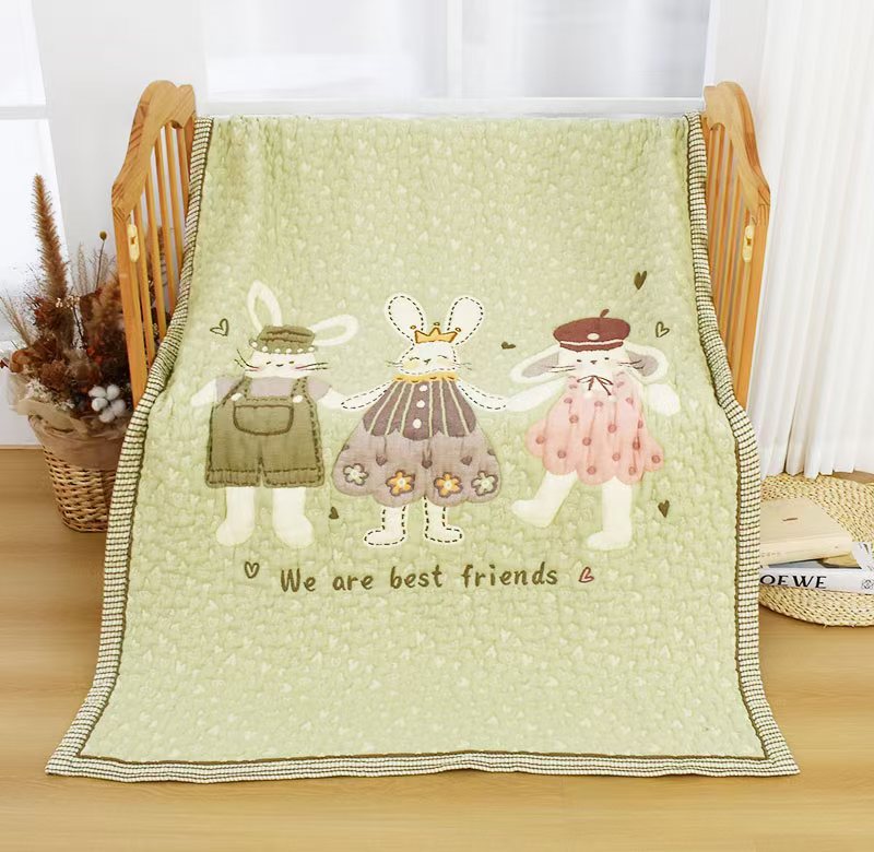 糖糖家独有！ 七彩太阳系列-(快乐小兔绿)双层纱120*150cm暖暖被