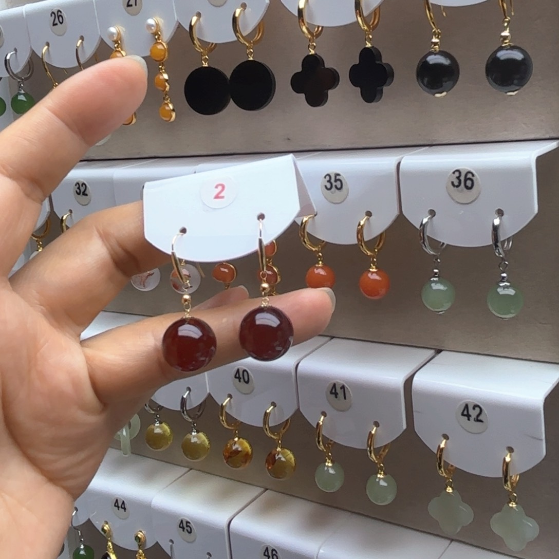 琥珀耳饰18K金镶嵌血珀