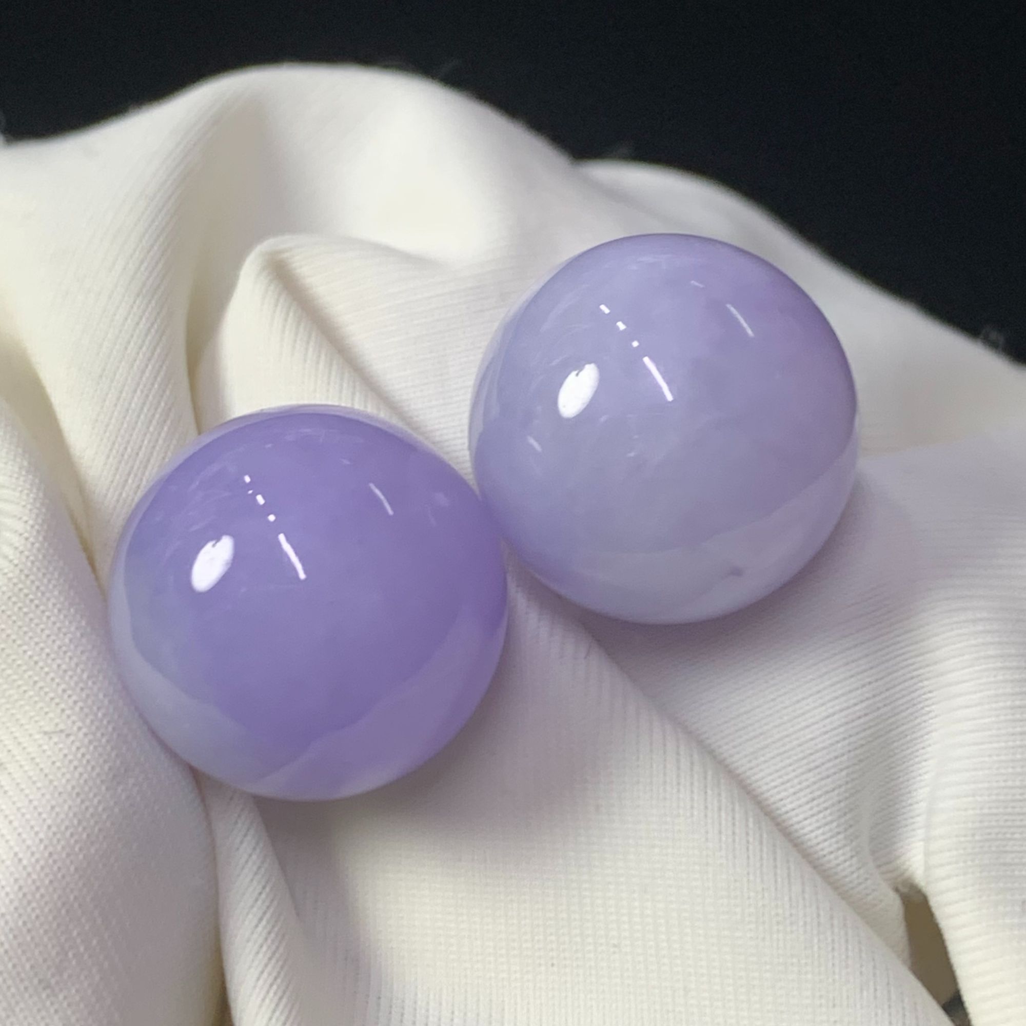 【金鑫】红春紫罗兰珠子裸石一对*大卡细腻紫单珠正缅翡翠A货