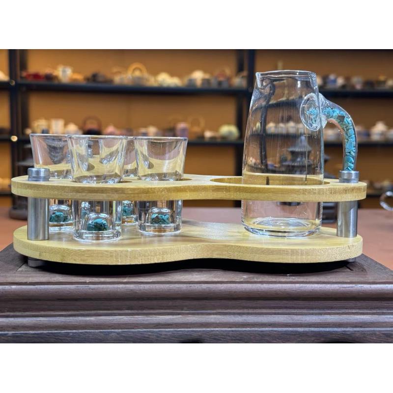 络曼蒂克水晶绿色巡酒器带四杯带杯架A186