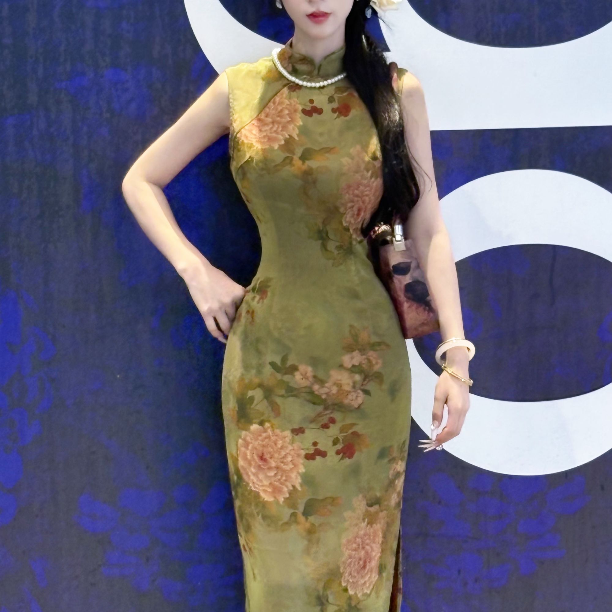 LHMknk1画报夫人原创自制风情迷人大花朵新中式国风旗袍 港工槐夏