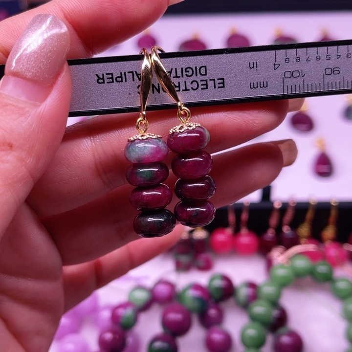 红宝石耳坠银S925镶嵌