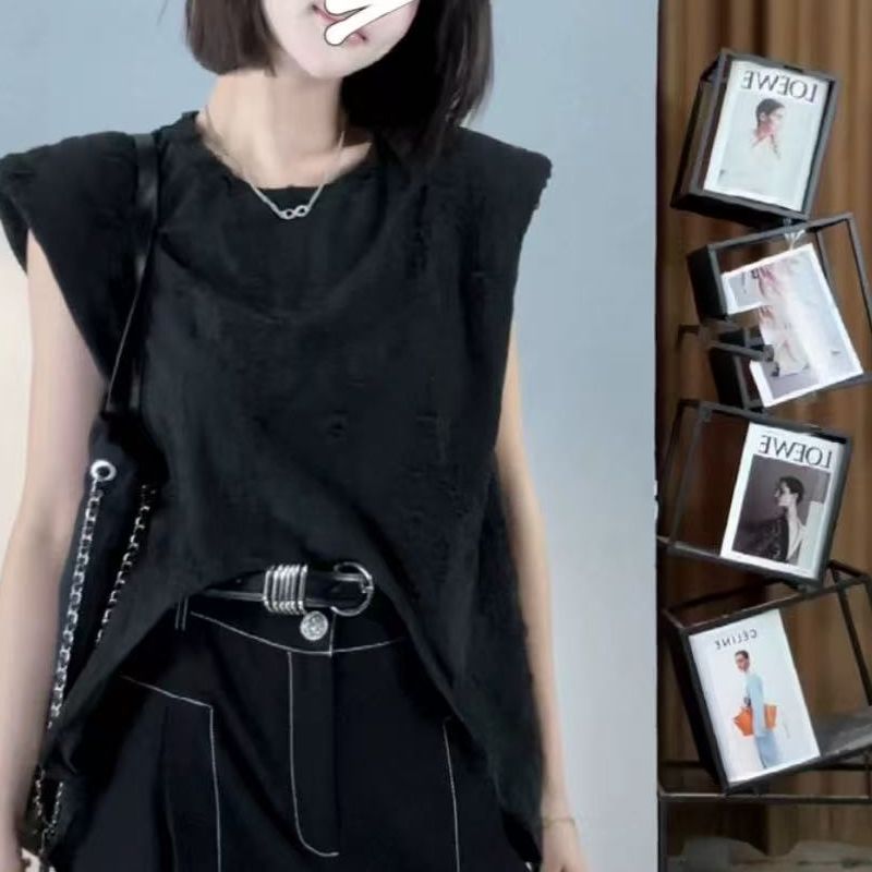 《雨桐精选5.20》做旧破洞镂空上衣-1166