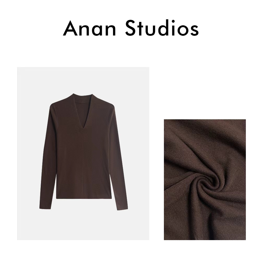 Anan Studios【秋杪】法式小性感深V领美丽诺羊毛针织衫 88309