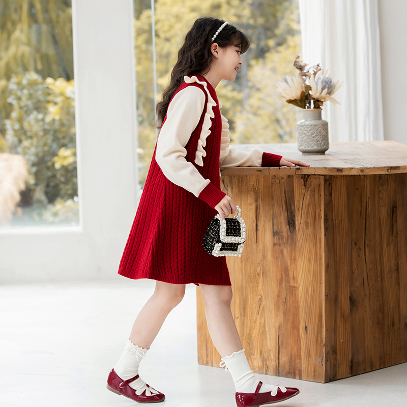 儿童连衣裙2025春秋季新款女童中长款针织毛衣裙子童装秋冬连衣裙