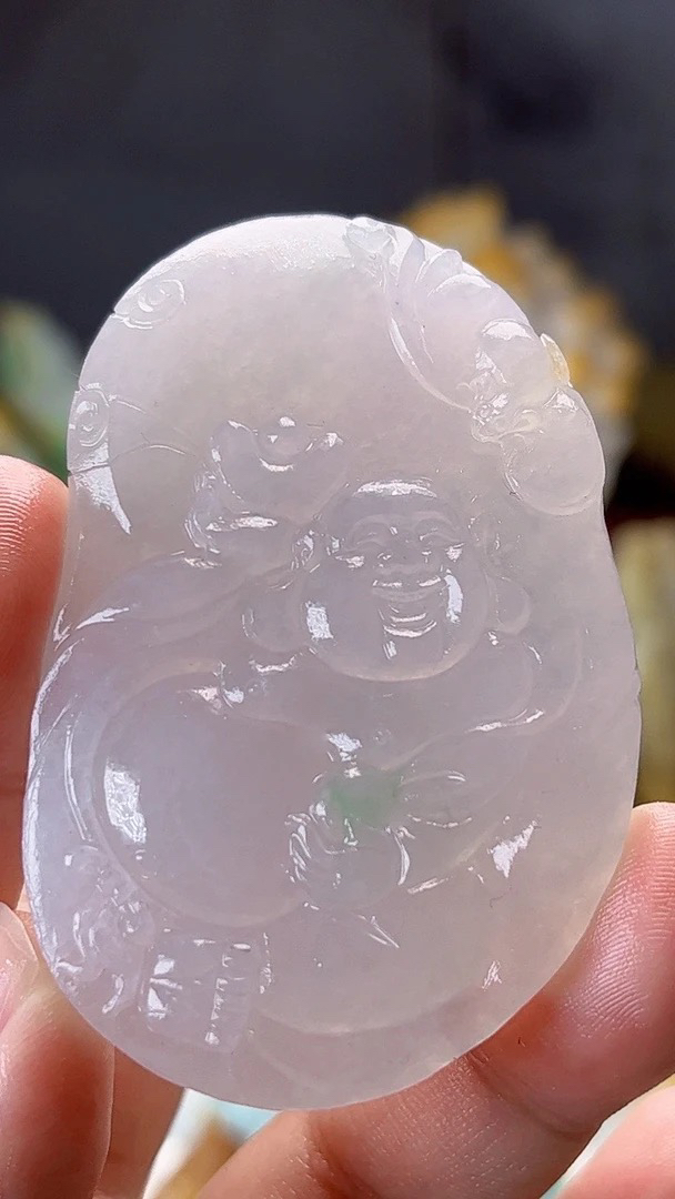 【新春好物】天然缅甸翡翠冰胶弥勒佛毛货买断需抛光尺寸62-41-7.3