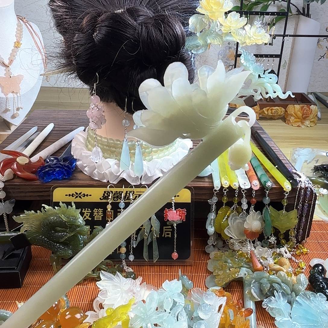 合金蛇纹石玉发饰