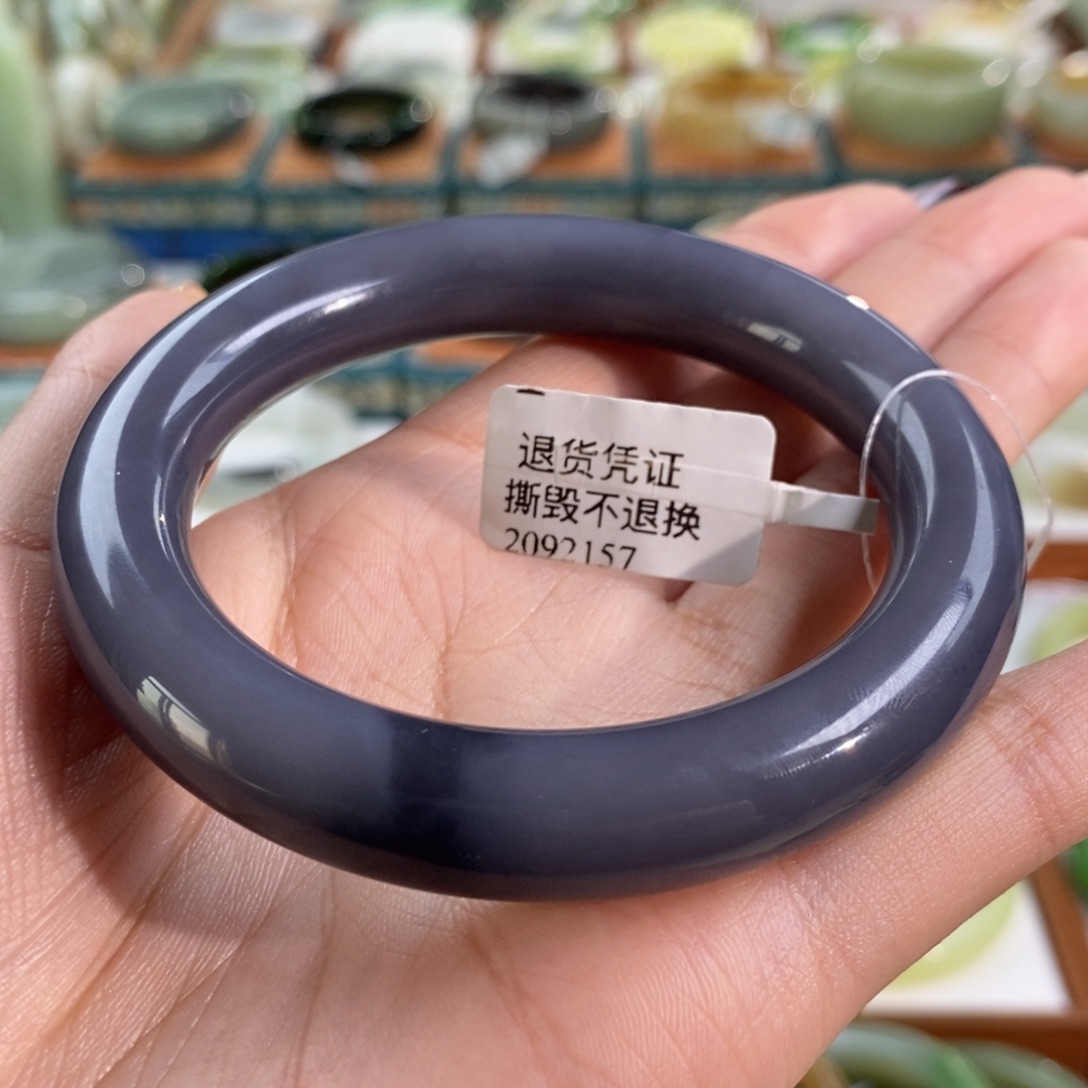 和田玉未镶嵌手镯青海浓色烟紫圆条58/59/60