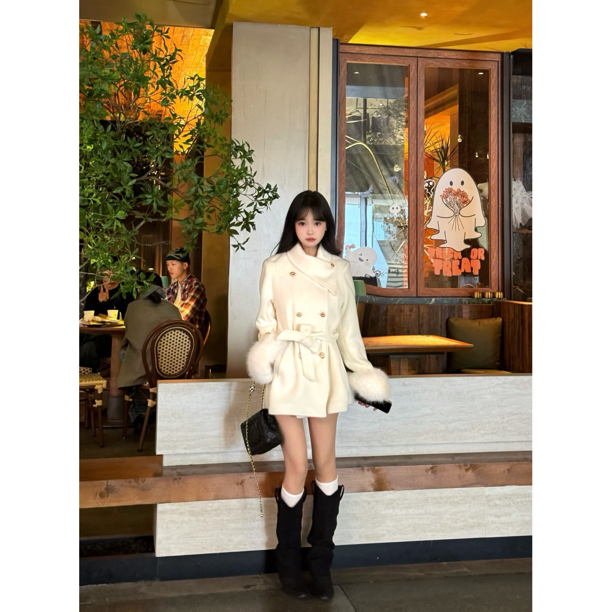 （宠粉福利）秋冬新品韩系翻领短款气质显瘦收腰毛袖羊毛呢外套