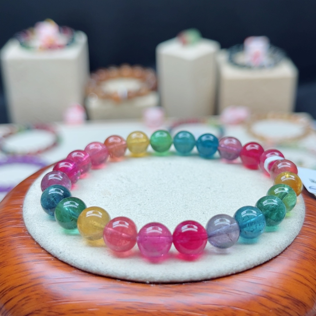 碧玺手链未镶嵌7.8mm色标彩虹