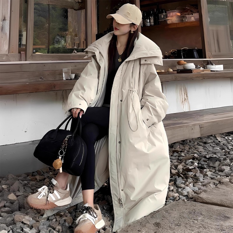 胖mm特大码收腰显瘦长款棉服外套女2025冬季新款加厚保暖连帽棉衣