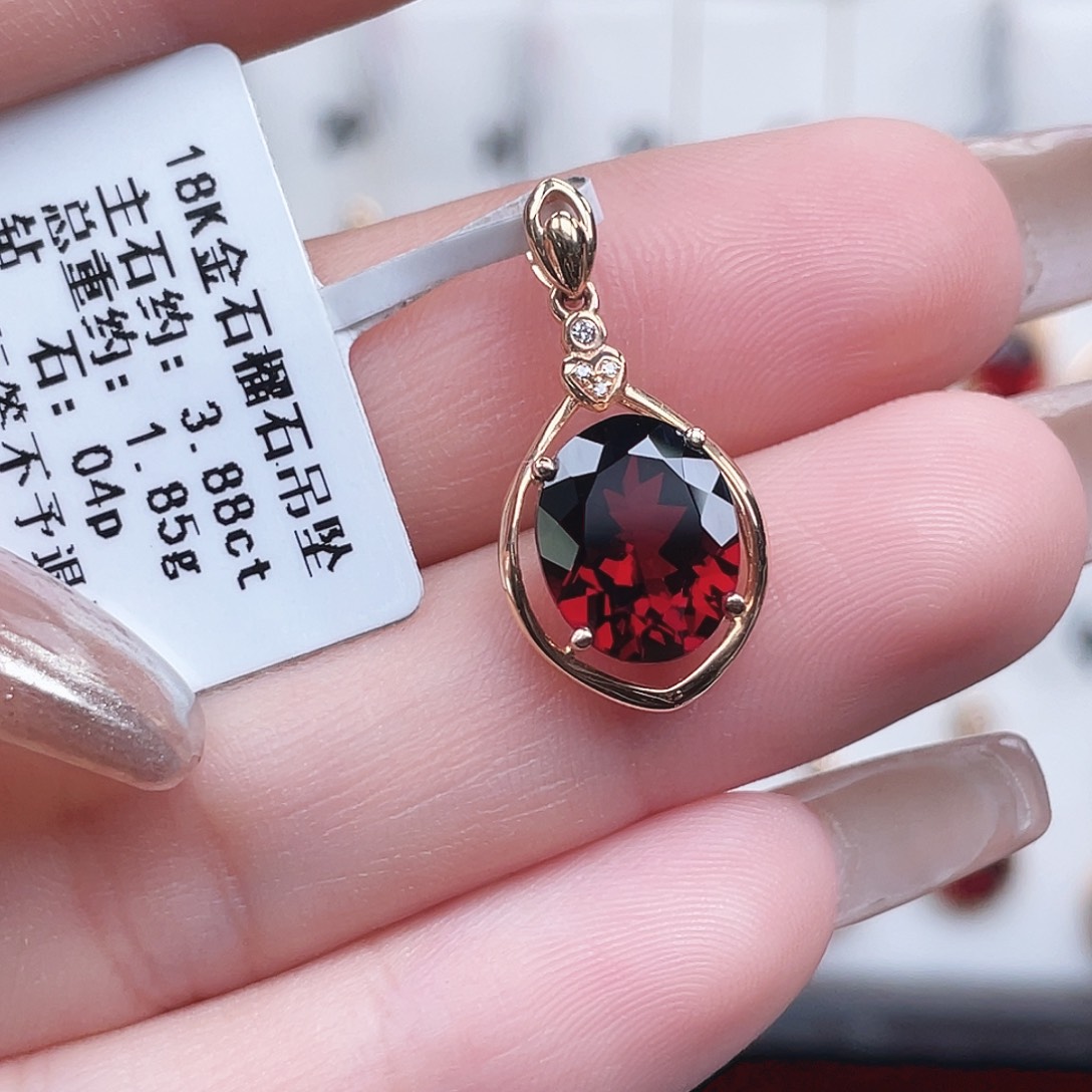 吊坠(不含链)石榴石18K金镶嵌