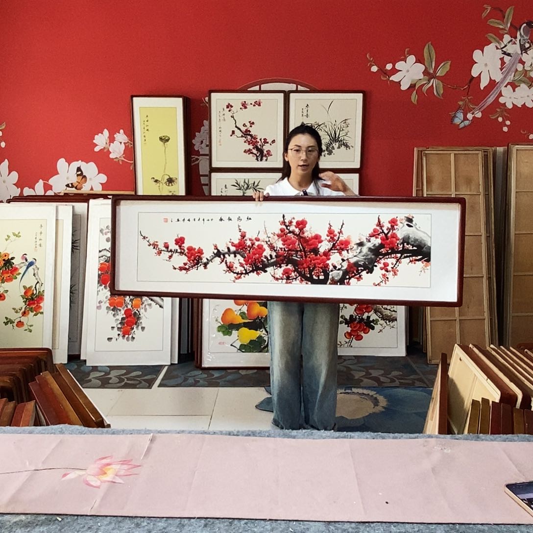 国画手写手绘国画作品47✖️162带框包邮