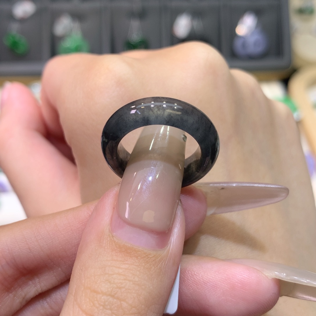 翡翠未镶嵌戒指10-11冰黑钢