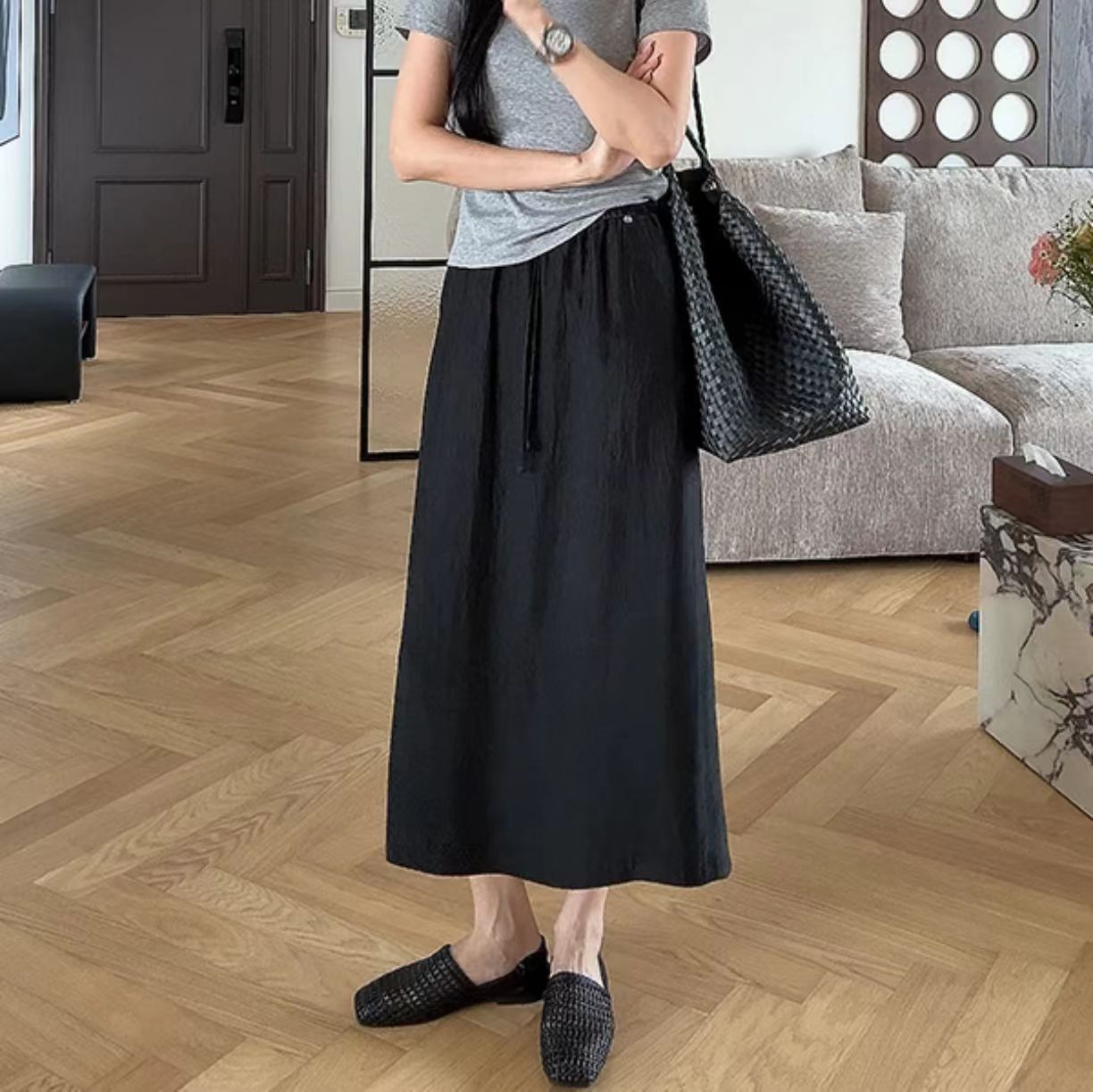 夏季爆款百分百纯醋酸半身裙透气凉快松紧腰2025年薄款女