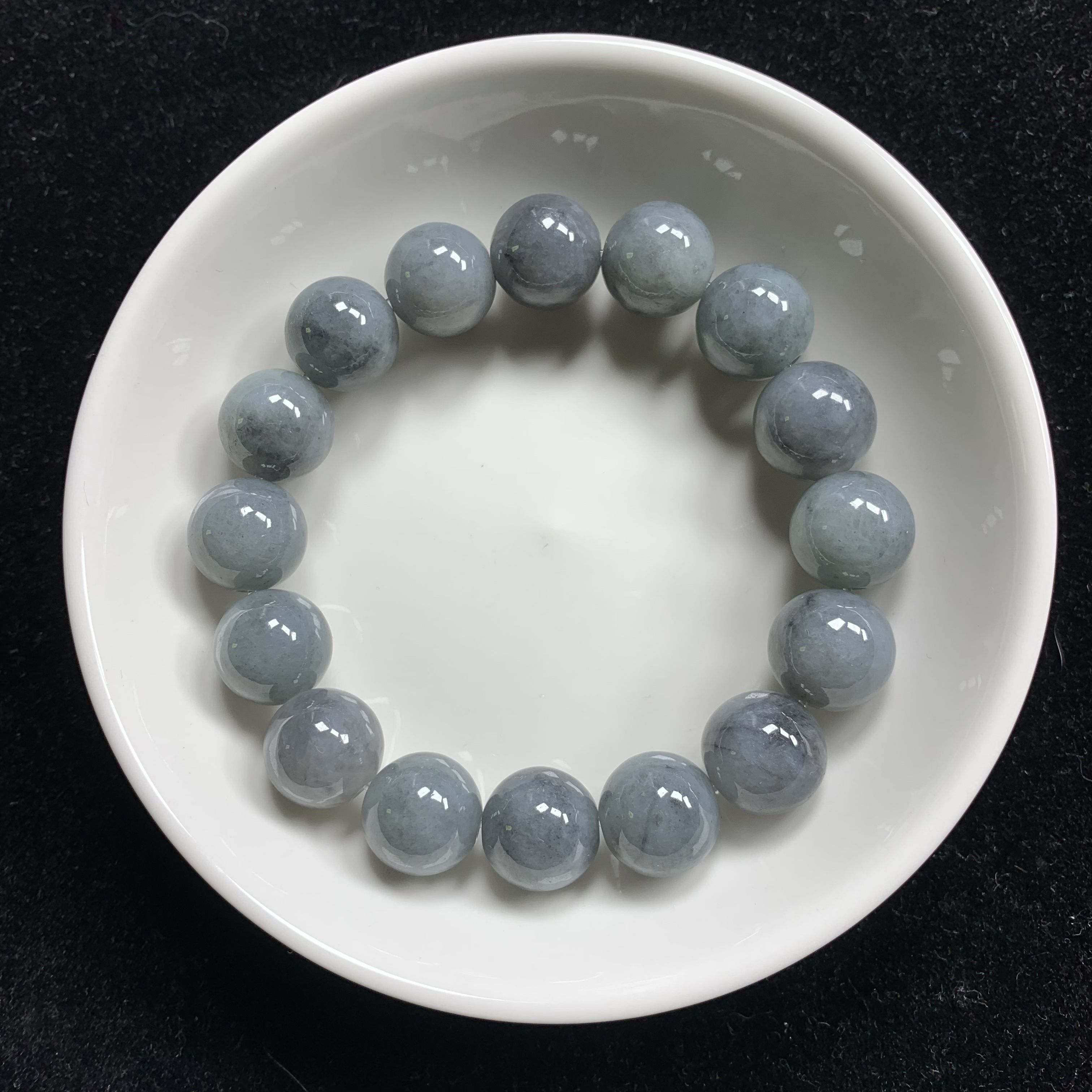 【倾凡珠宝】天然A货翡翠乌鸡圆珠手串12.5mm官方认证多样性发其一