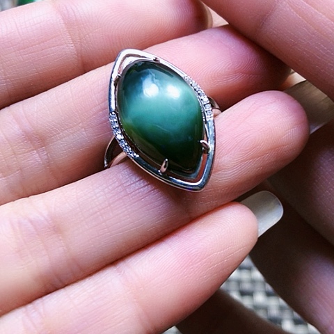 和田玉银S925镶嵌戒指