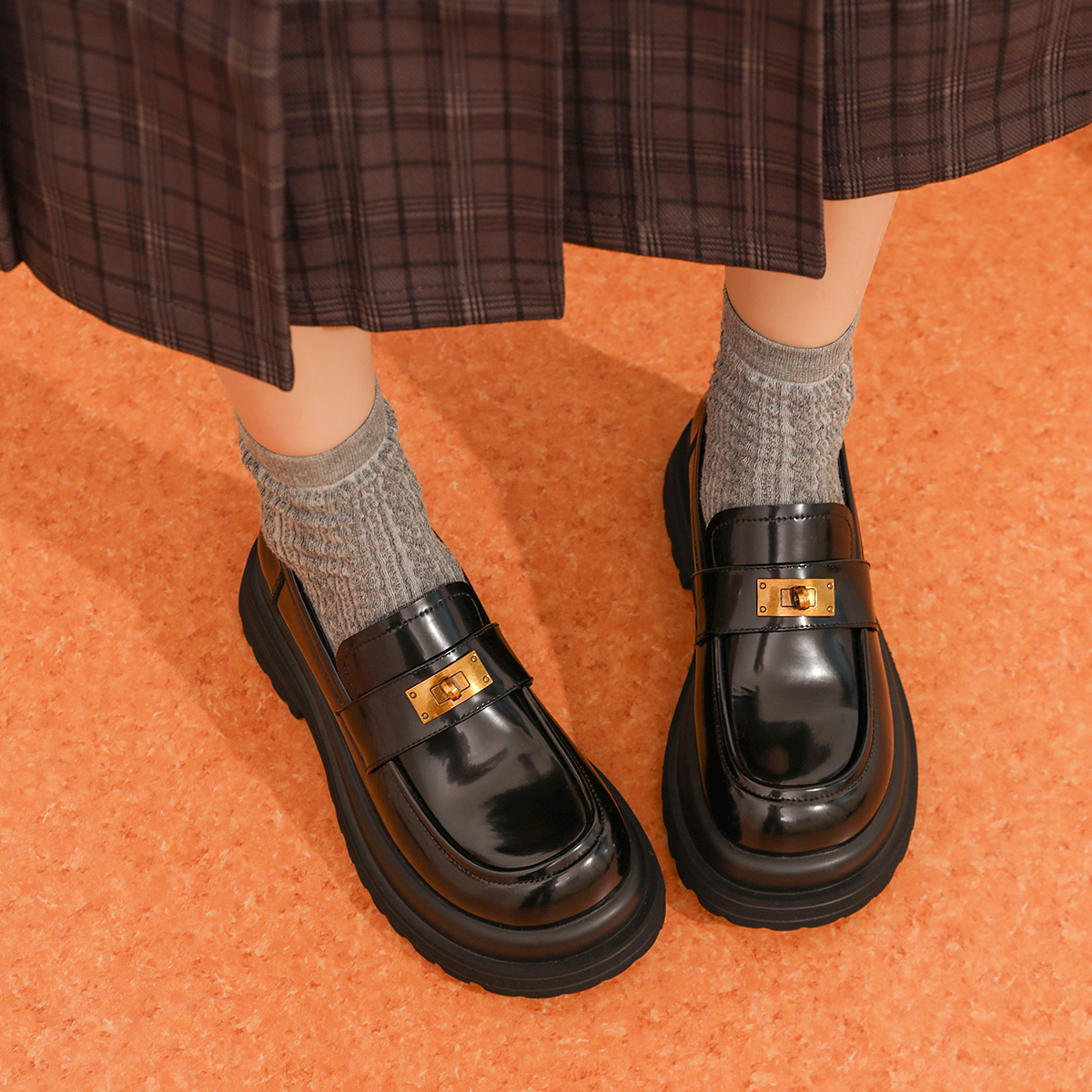 【清仓 06】厚底增高乐福鞋女2025春百搭小皮鞋子英伦风一脚蹬