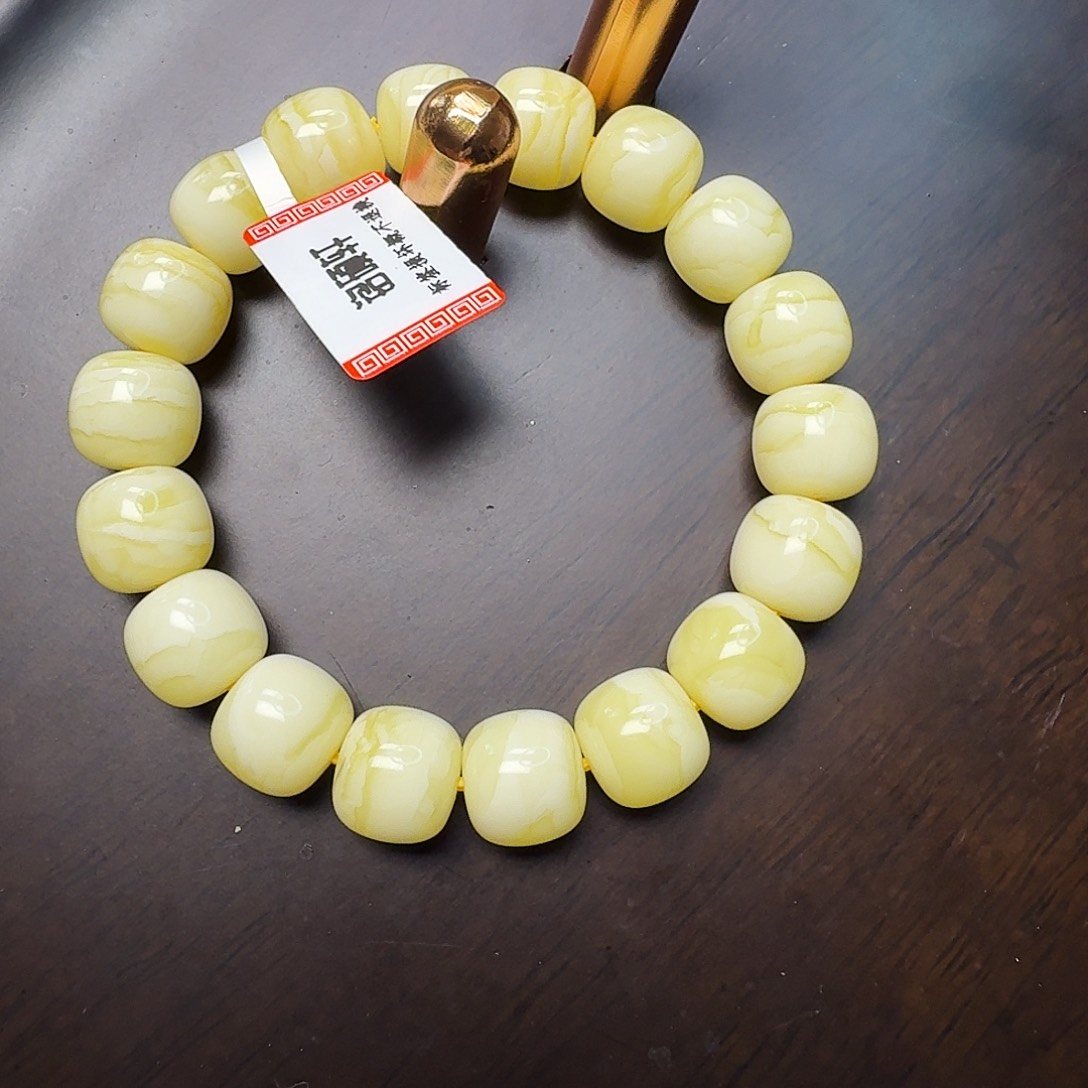 蜜蜡珠宝奇石未镶嵌迷***险焦皮同料瓷白虎皮12m老型单圈