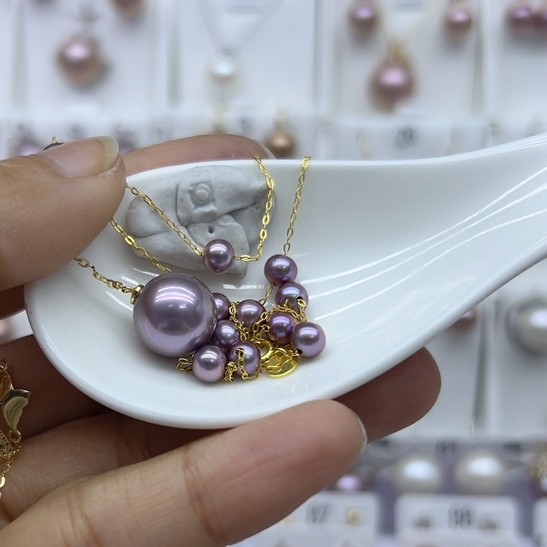 淡水珍珠颈饰银S925镶嵌真***闹50公分满天星圆珠