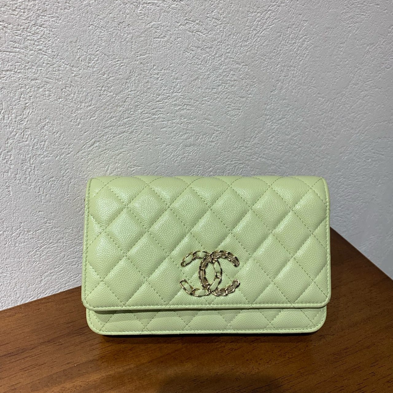 99新 Chanel/香奈儿 牛油果绿荔枝纹牛皮 19woc 时尚单肩斜挎包