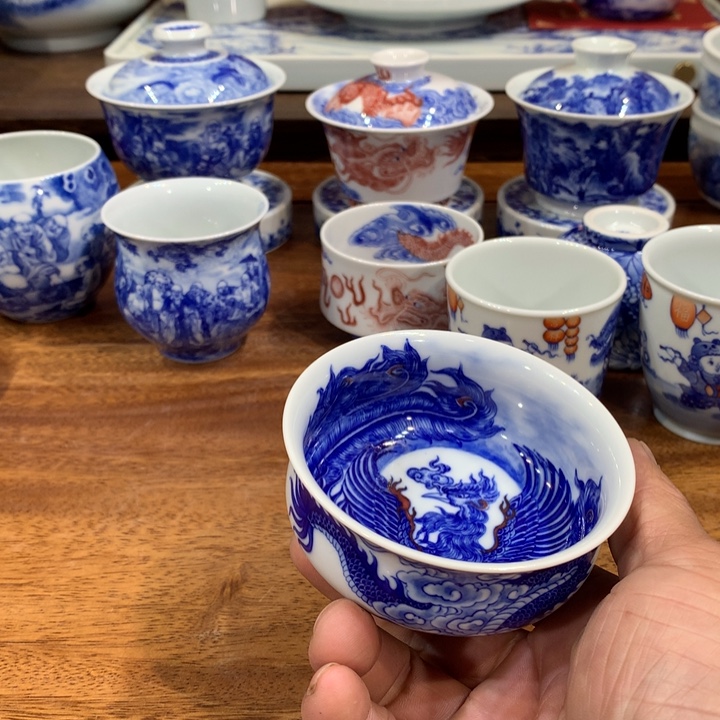 自成堂柴窑青花龙凤主人杯