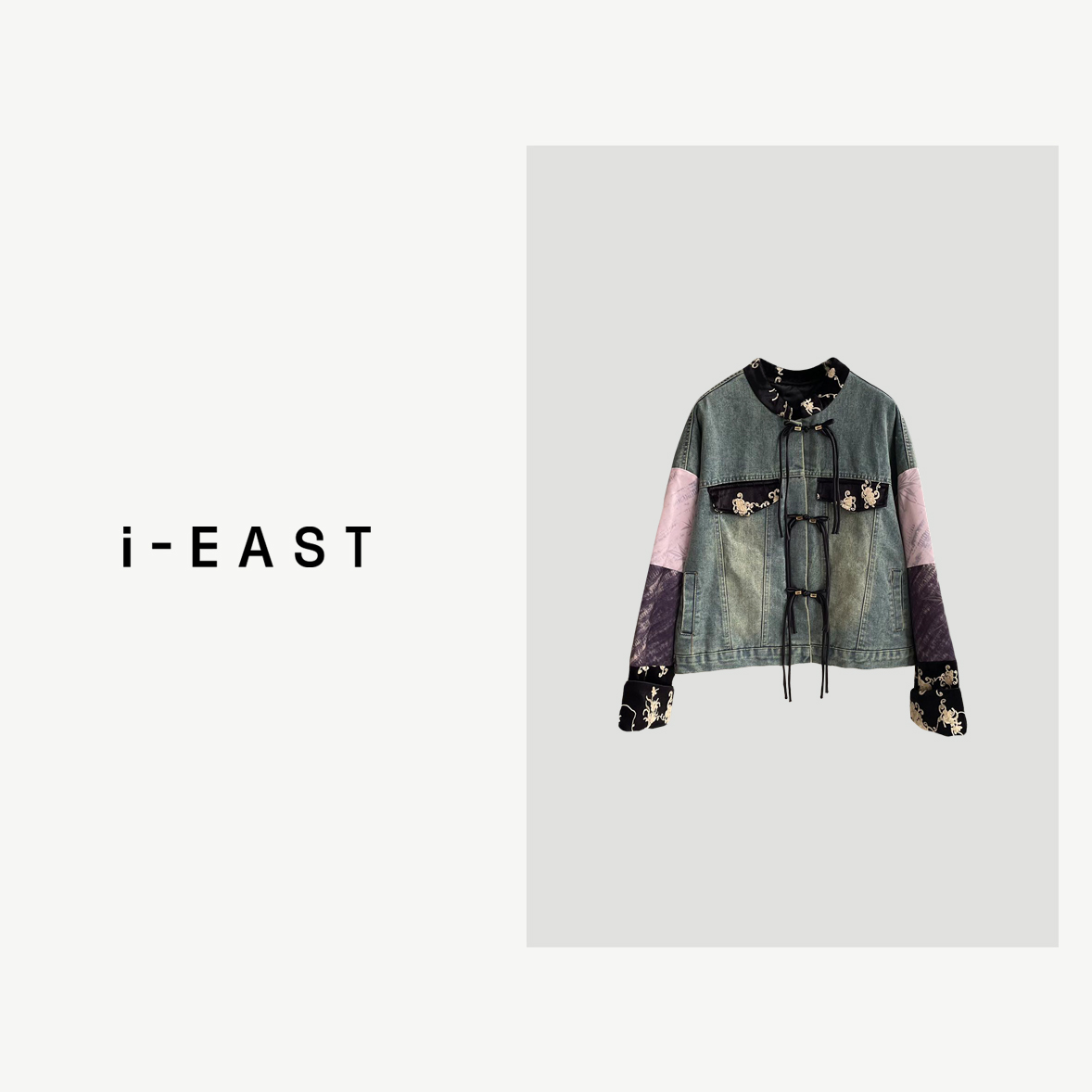 i-EAST 旧金山美术馆~国潮拼接绣花撞色牛仔外套-3D WT41354