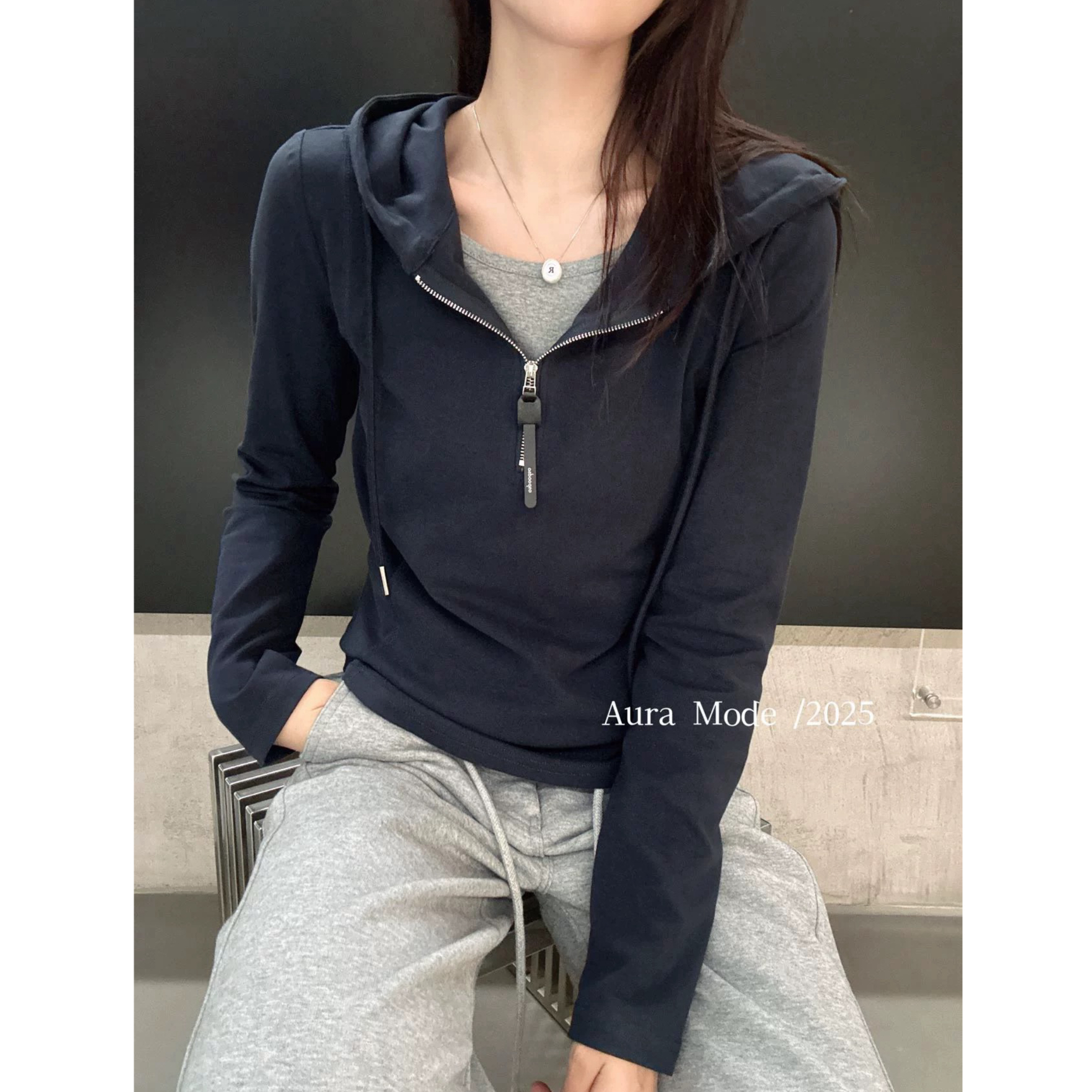 【挚爱比例】秋冬假两件连帽拉链上衣女时尚小众洋气显瘦长袖帽衫