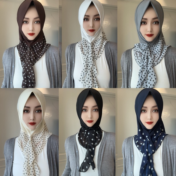 B波点拼接套头燕尾款头巾