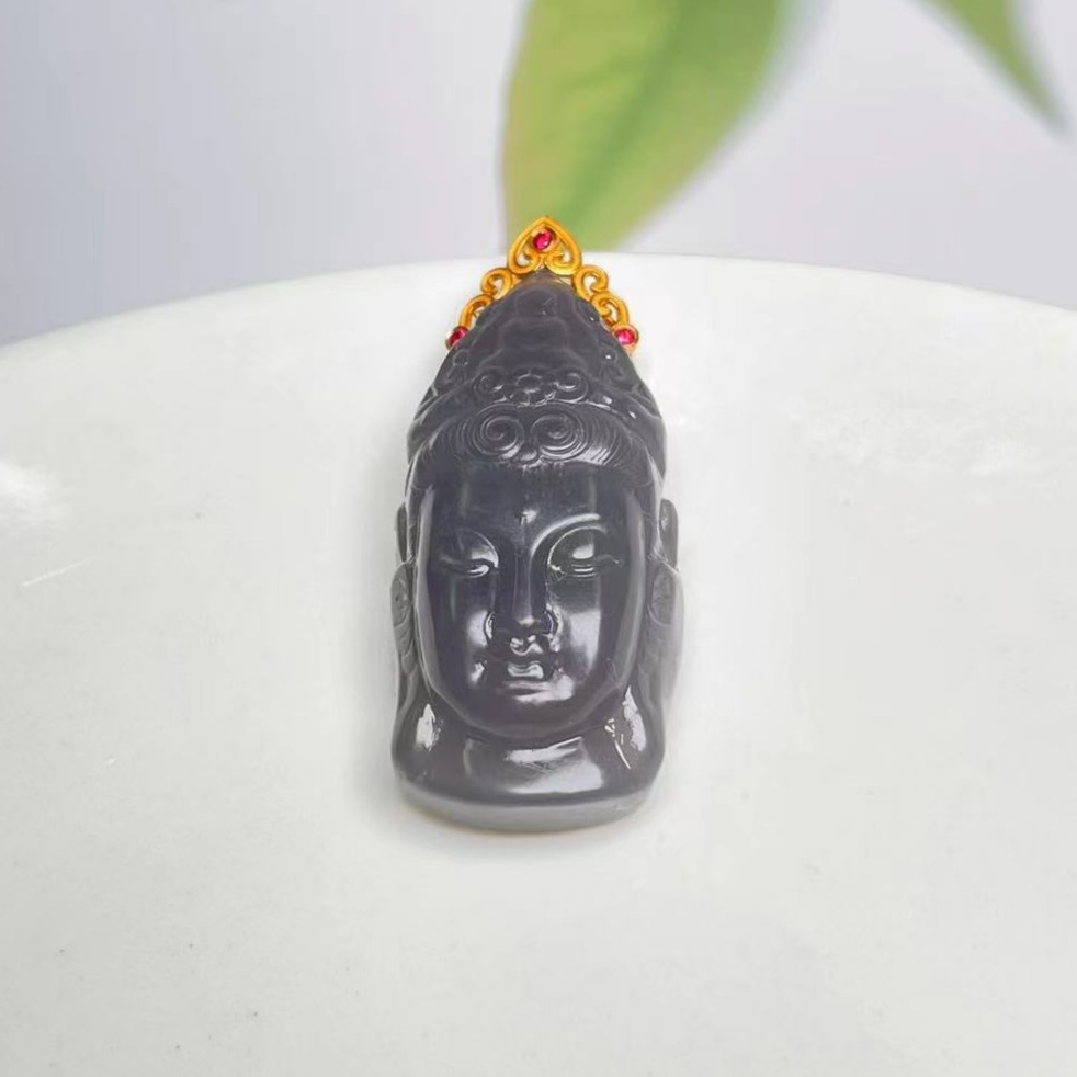 石惑珠宝~烟紫观音头吊坠~多样性发一