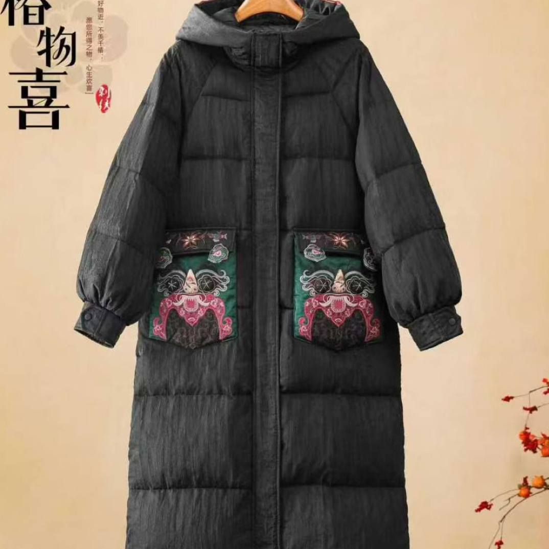 民族风高定制刺绣连帽白鹅绒羽绒服23349