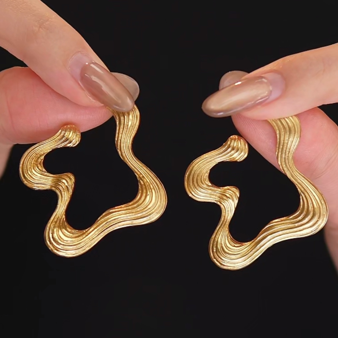 愿岛 黄铜耳饰 法式气质时尚小众不规则几何金属耳环EH2962