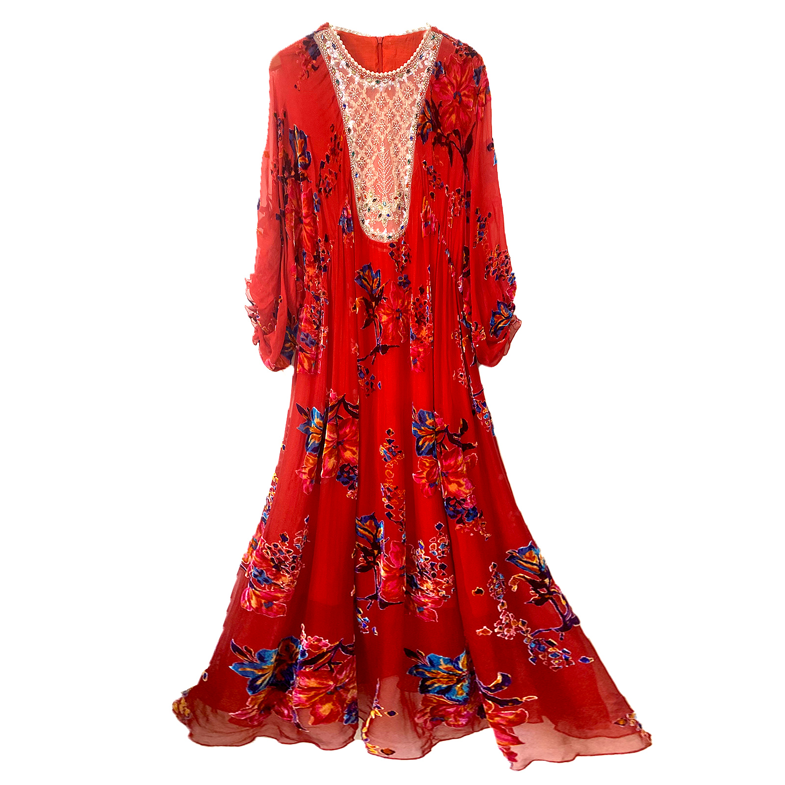 新款100桑蚕丝收腰印花连衣裙女百搭气质长裙修身仙女裙