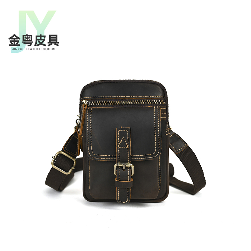 新潮男士斜挎包真皮单肩包疯马皮外出手提竖款斜挎包头层牛皮