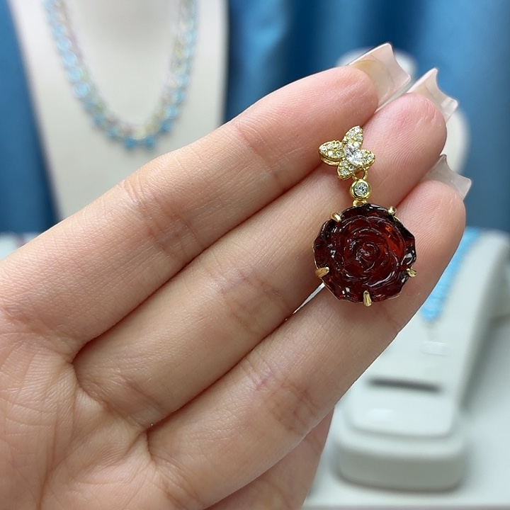 琥珀银S925镶嵌吊坠(不含链)