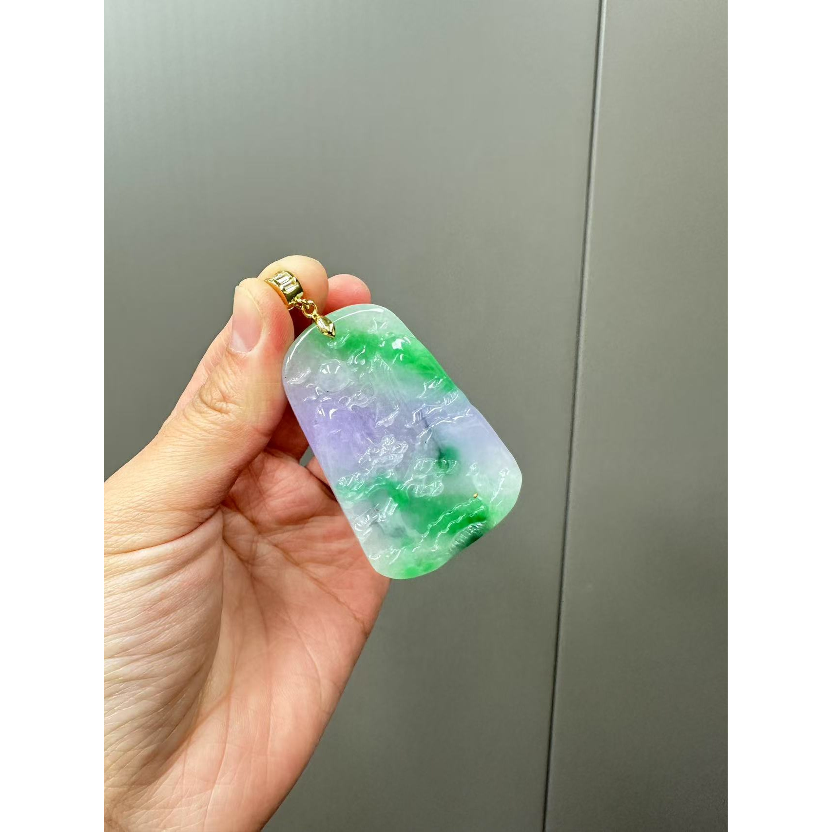 高货铜钱彩色山水吊坠