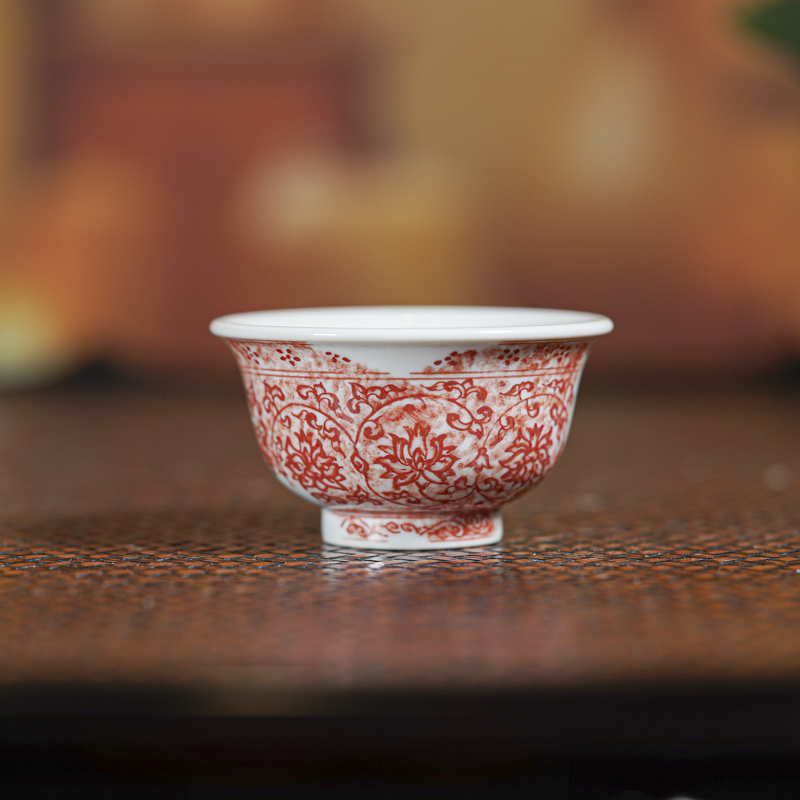 【央广非遗】一拓天成缠枝莲局部迷你压手杯yttc256手工主人杯
