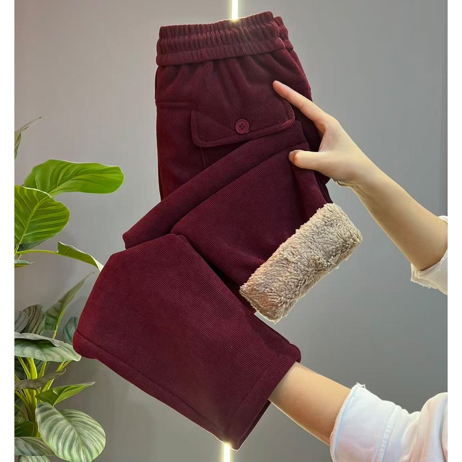 2025秋冬新款百搭洋气显瘦加绒加厚小个子羊羔绒高腰女九分休闲裤