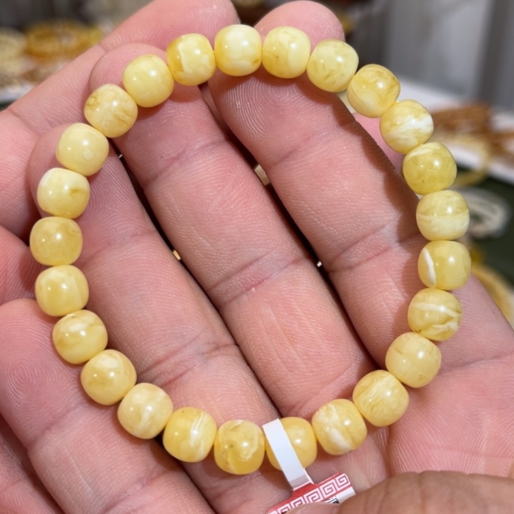 顺***溜蜜蜡未镶嵌手链微瑕00008.5mm